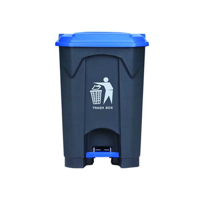 Κάδος απορριμμάτων - ανακύκλωσης πλαστικός ανθρακί με μπλε καπάκι και πεντάλ HACCP |  45lt