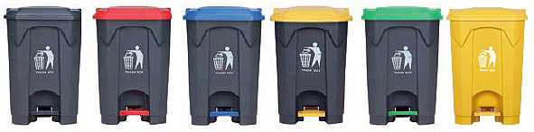 Κάδος απορριμμάτων - ανακύκλωσης πλαστικός με πράσινο καπάκι και πεντάλ HACCP |  45lt