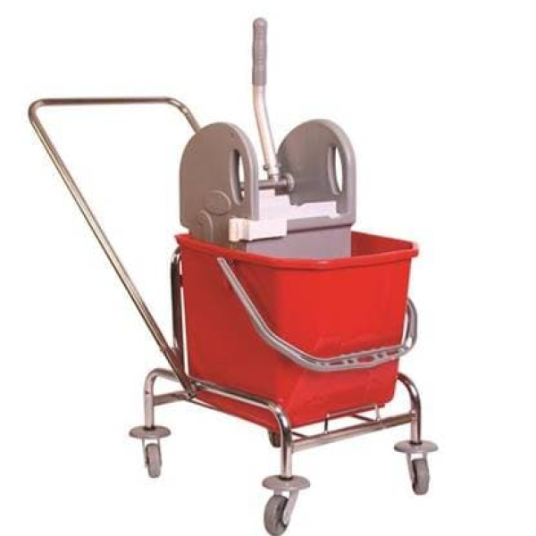 Καρότσι καθαρισμού επαγγελματικό μονό μεταλλικό, με ρόδες και στίφτη πανέτας | 25L