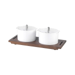 Buffet organizer με δύο δοχεία και σκουρόχρωμη βάση οξιάς 2x1,3 lt