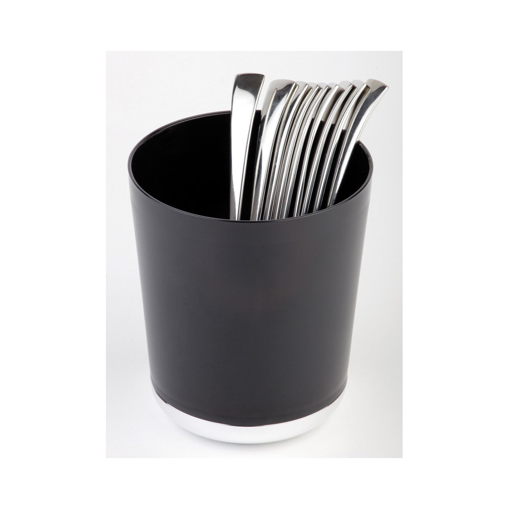 Θήκη μαχαιροπίρουνων μαύρη με βάση χρωμίου "Base chrome" 13 cm | 15 cm