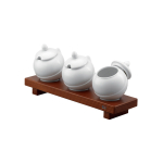 Μπολ πορσελάνης τριών τεμαχίων με ξύλινη βάση, 0,5 lt, 45x12,5 cm | 21 cm ξύλο βελανιδιάς